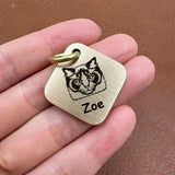 Engraved Brass Dog ID Tag, Square Personalized Pet Tag