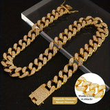 Cuban Link Dog Collar, Jeweled Stainless Steel Chain