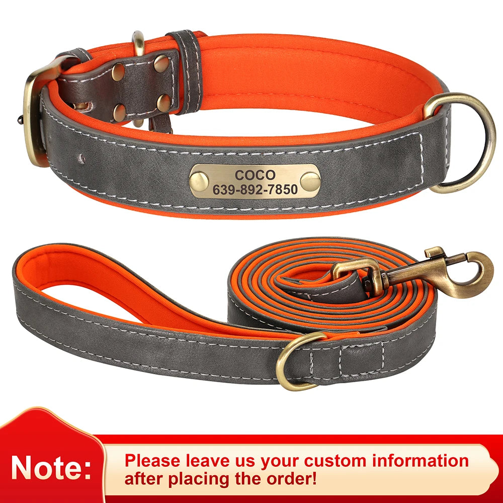 Personalized Leather Dog Collar with Engraved Nameplate, Pin Buckle