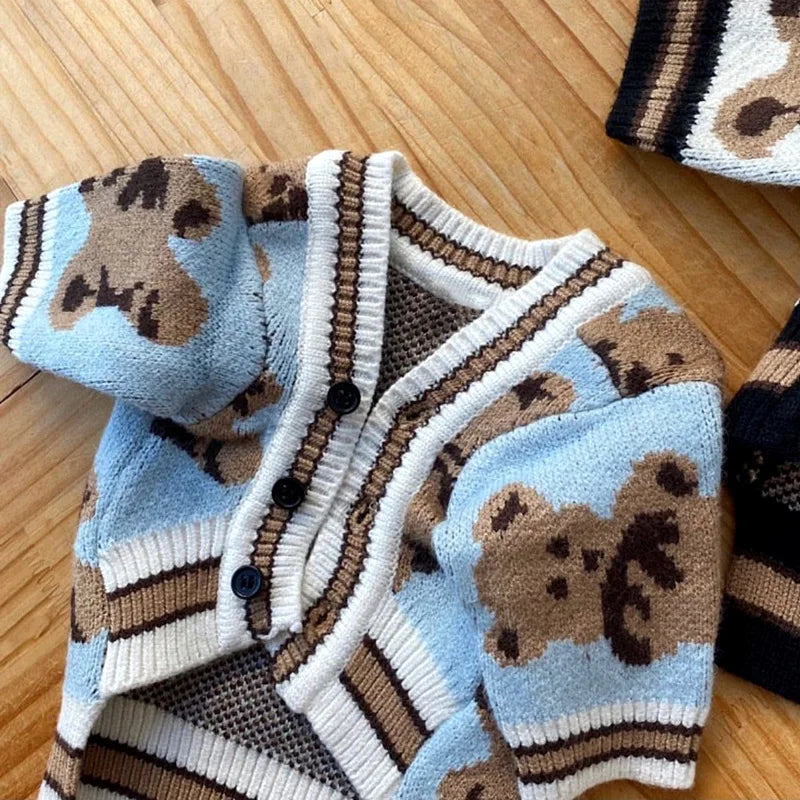 Knit Dog Cardigan Sweater for Small Dogs, Striped or Bear Print