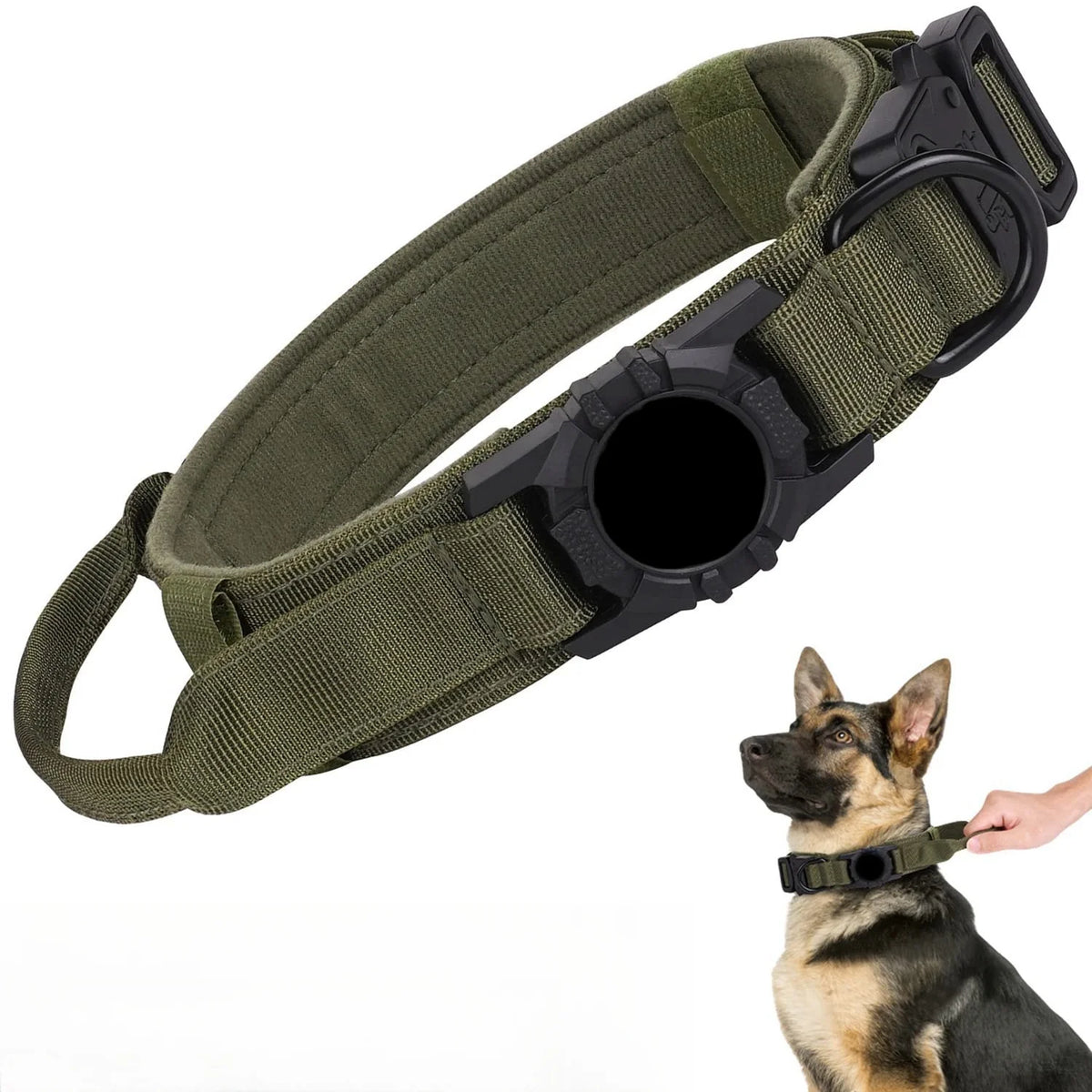 Tactical Dog Collar with AirTag Holder and Handle