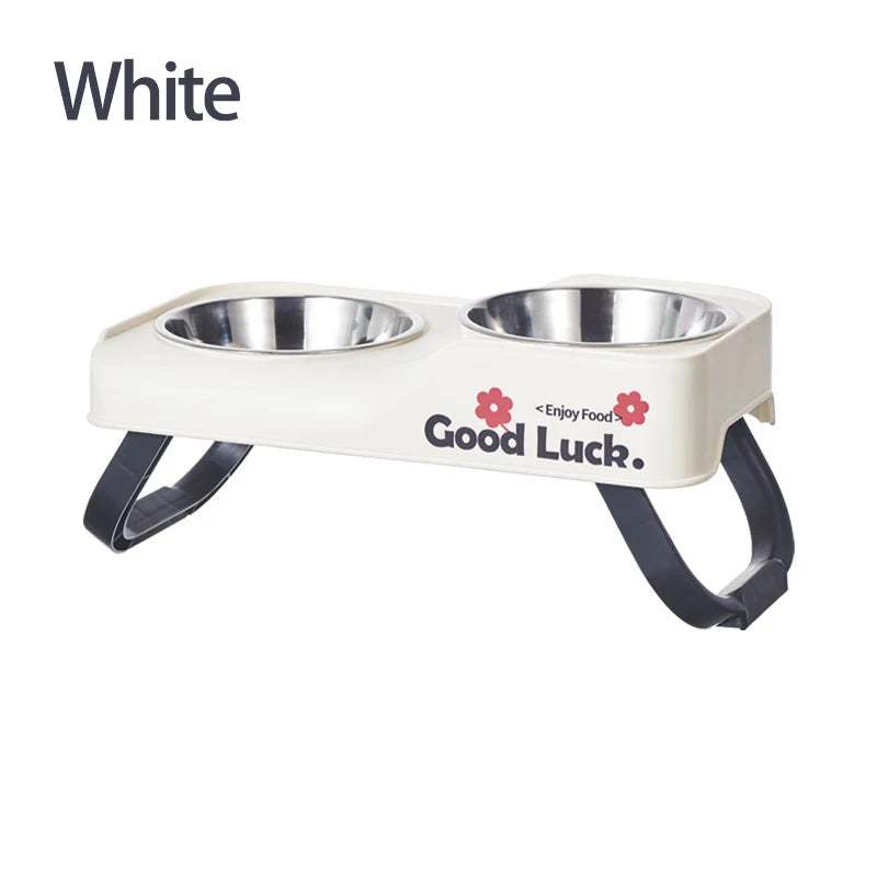 Foldable Elevated Dog Bowl Stand with Double Stainless Steel Bowls