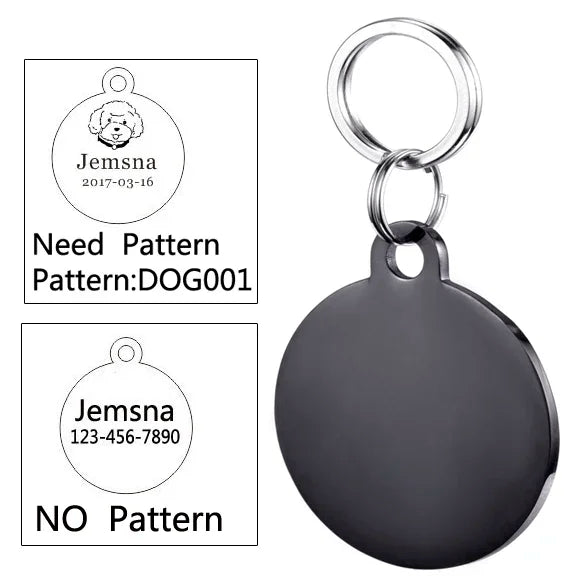 Engraved Dog ID Tag, Two-Sided Stainless Steel Name Tag