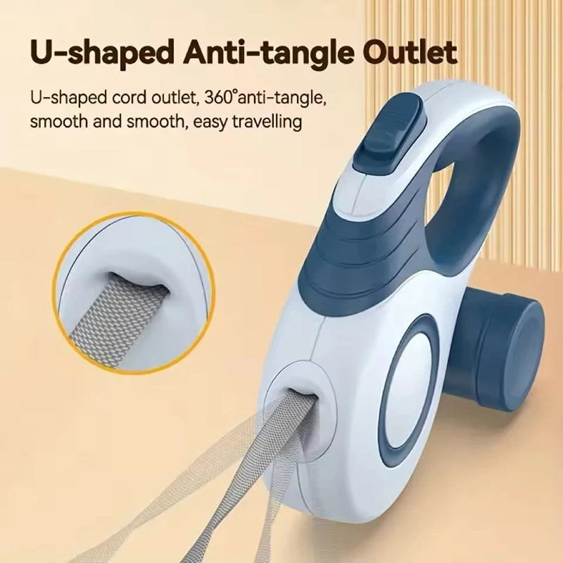 Retractable Dog Leash with Built-In Poop Bag Holder