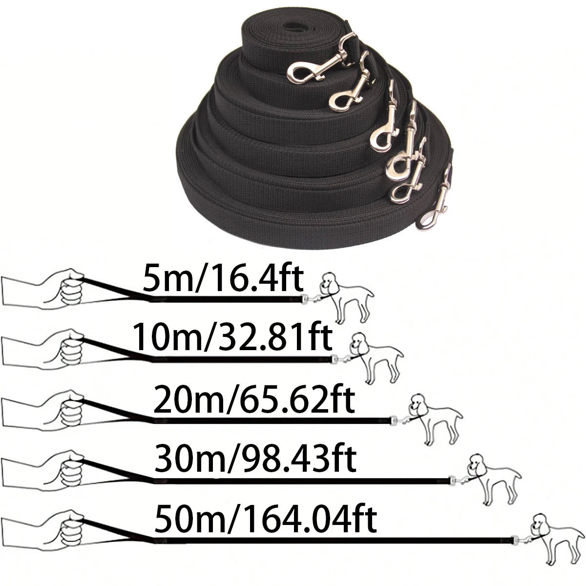Extra Long Dog Leash for Training, 16 ft to 164 ft
