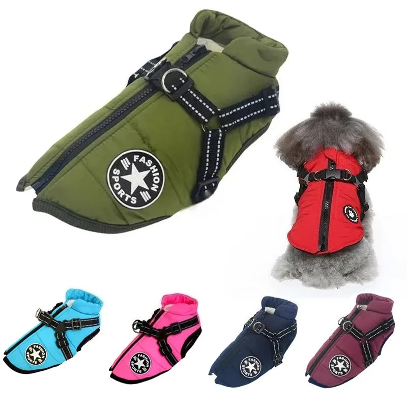 Large Dog Winter Coat with Built-In Harness, Up to 5XL
