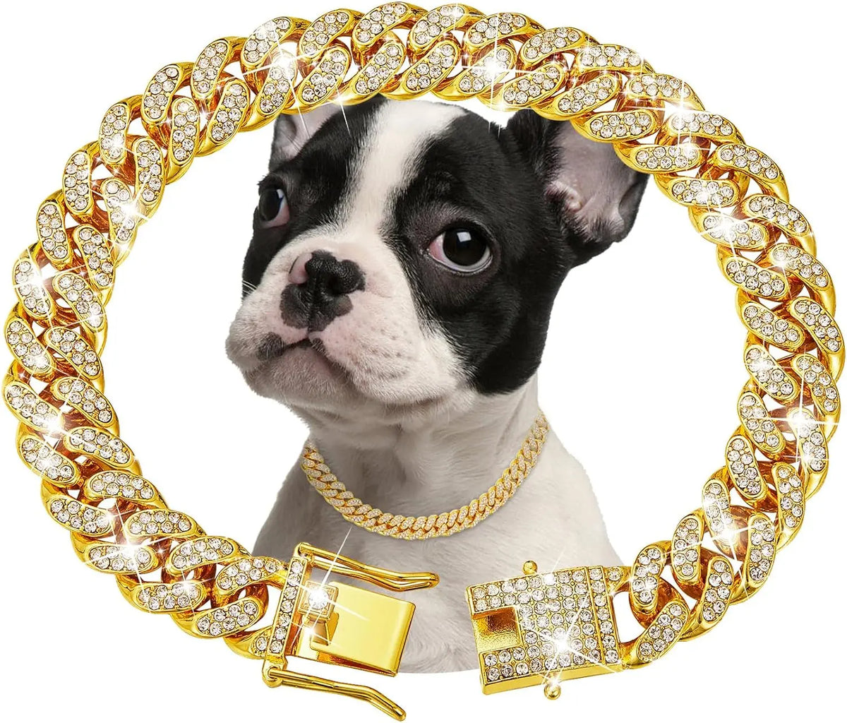 Gold Chain Dog Collar, Stainless Steel Pet Necklace