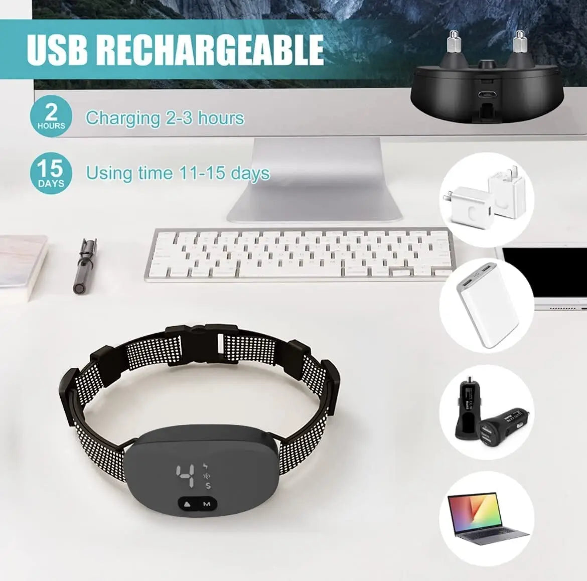 Rechargeable Anti Bark Collar with Beep, Vibration, and Static