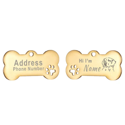 Engraved Bone Dog ID Tag, Personalized Stainless Steel Tag