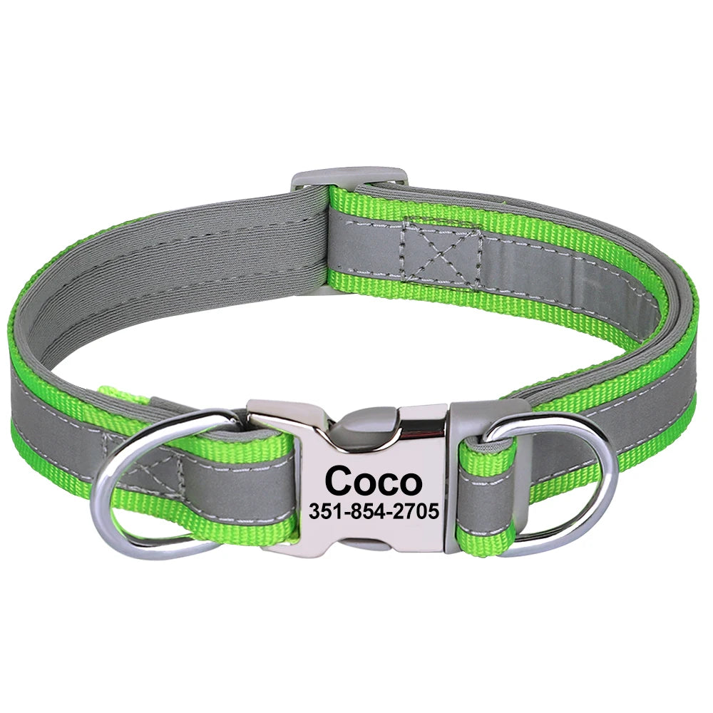 Personalized Reflective Dog Collar with Engraved Name Plate