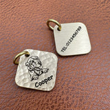 Engraved Brass Dog ID Tag, Square Personalized Pet Tag