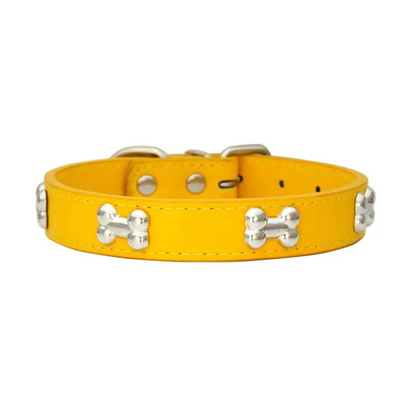 Leather Dog Collar for Small Dogs with Adjustable Buckle