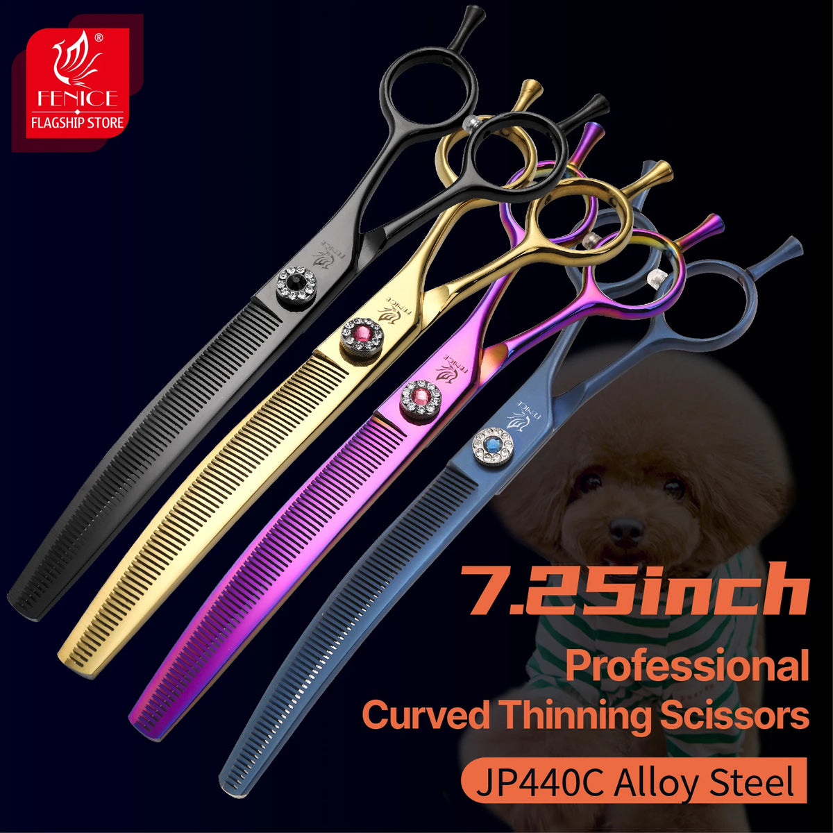 Curved Dog Grooming Thinning Shears, 7.25 Inch Japanese 440C