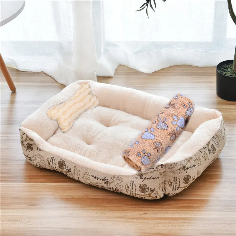 Plush Rectangle Dog Bed with Raised Sides in Candy Colors