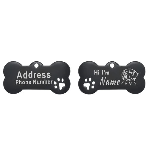 Engraved Bone Dog ID Tag, Personalized Stainless Steel Tag