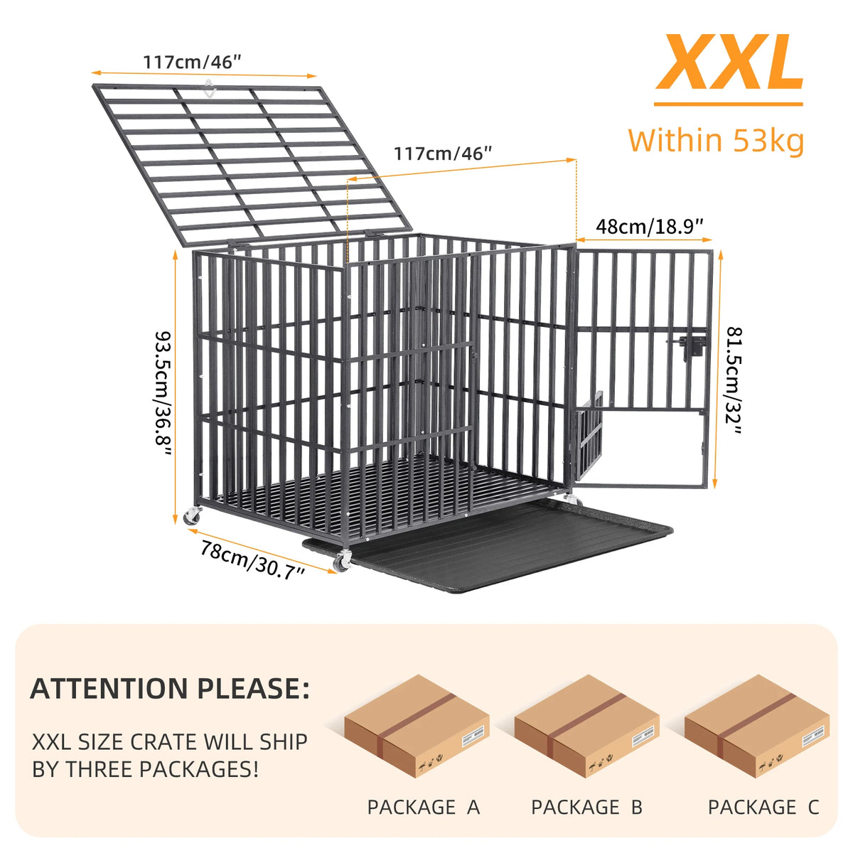 Large Heavy Duty Dog Crate with 4 Lockable Wheels