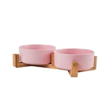 Elevated Ceramic Dog Bowl with Wood Stand