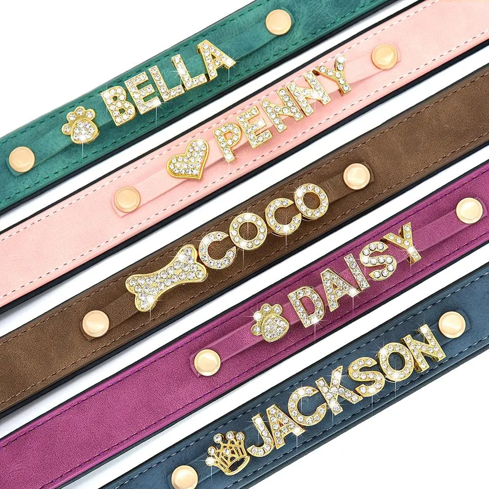 Custom Name Dog Collar with Jeweled Letter Charms