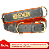 PU Leather Dog Collar with Engraved Nameplate ID Tag, Padded