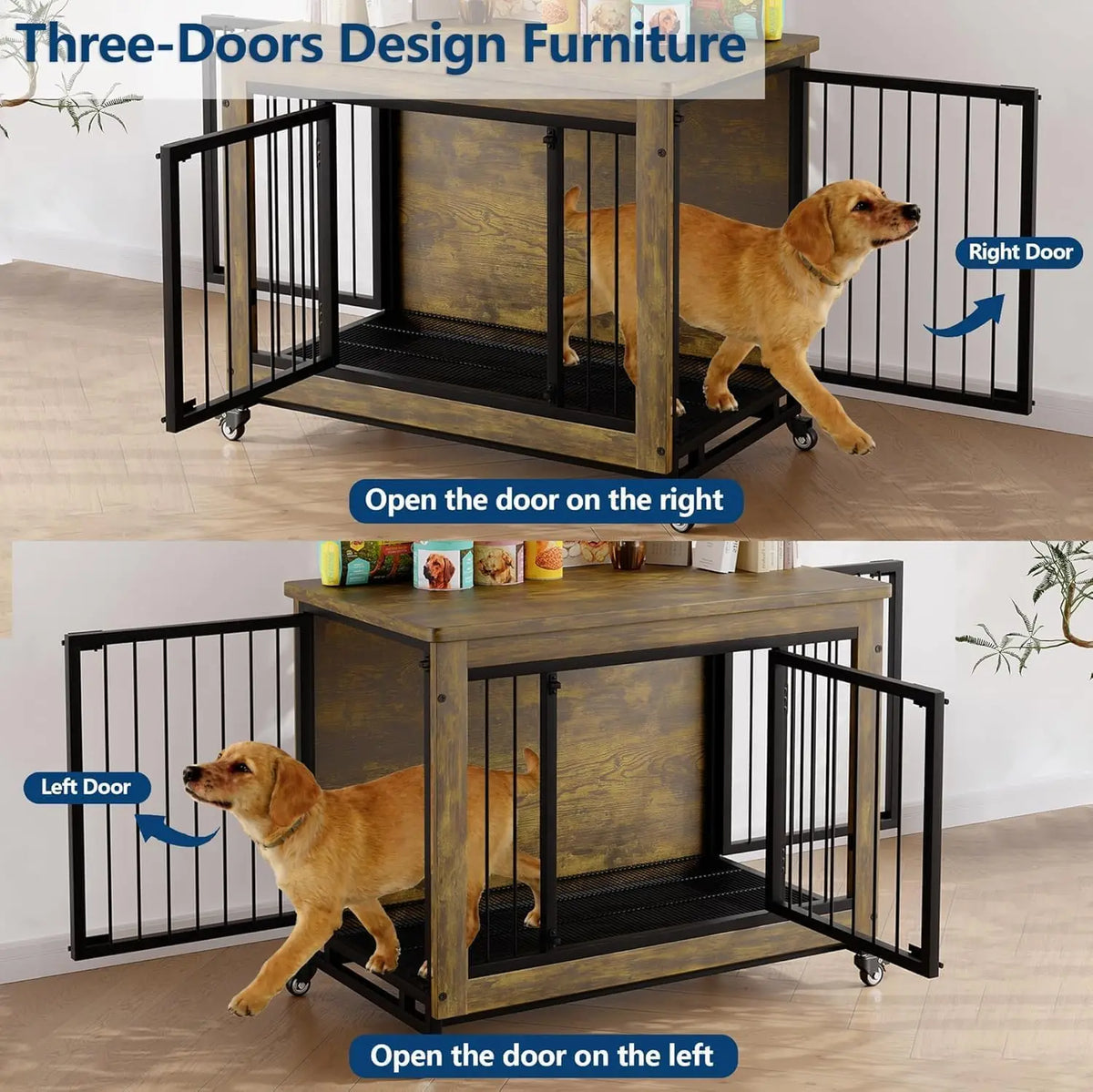38 Inch Dog Crate Furniture with 3 Doors & Wheels