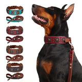 Genuine Leather Dog Collar and Leash Set for Large Dogs