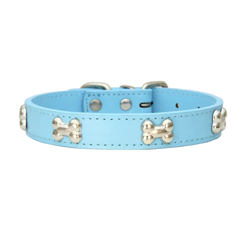 Leather Dog Collar for Small Dogs with Adjustable Buckle