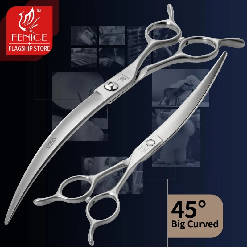 Fenice 45° Curved Dog Grooming Scissors, Japan 440C Steel