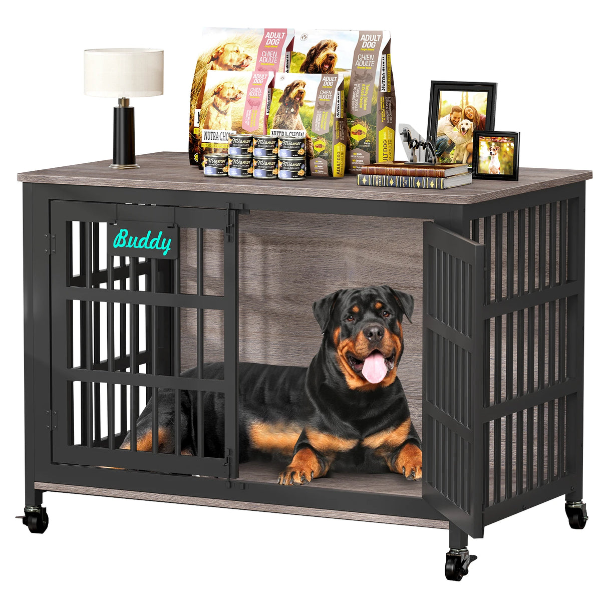 Dog Crate Furniture with Casters, TV Stand Design