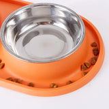 Stainless Steel Double Dog Bowl with Non-Slip Silicone Mat