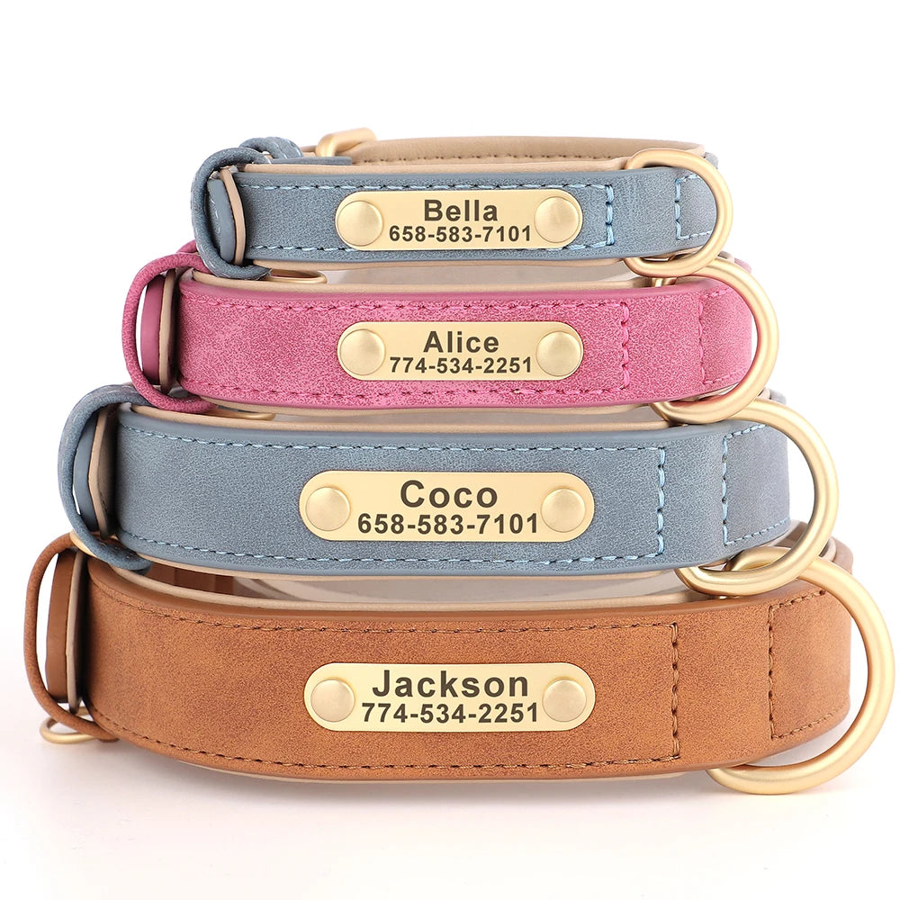 Personalized Dog Collar with Free Engraved ID Tag, PU Leather