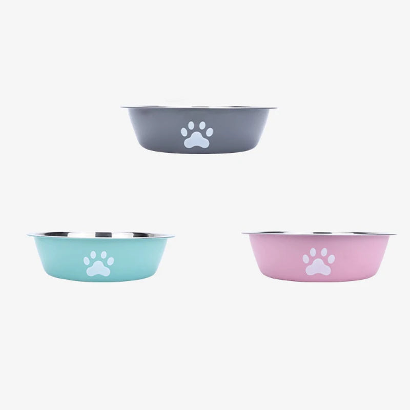 Stainless Steel Dog Bowl with Paw Print and Non-Slip Base