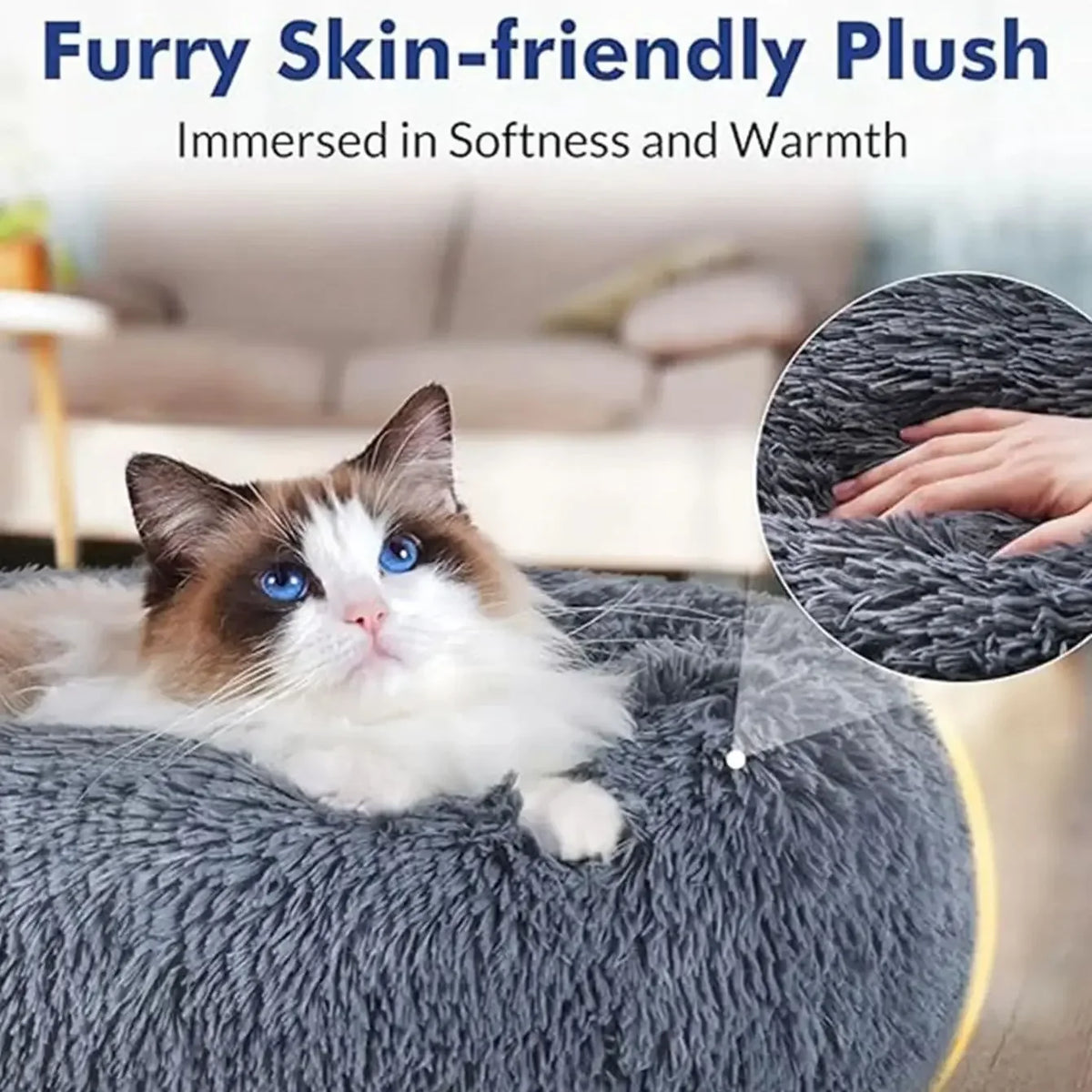 Machine Washable Donut Dog Bed, Plush Round Bed in 6 Sizes