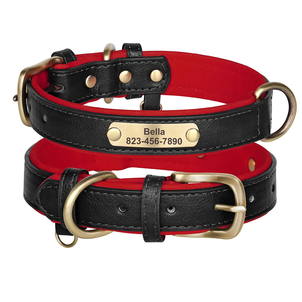Custom Engraved PU Leather Dog Collar with Name and Phone Number