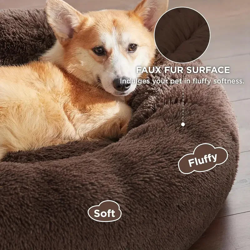 Round Plush Dog Bed, Fluffy Donut Bed for Small to Large Dogs