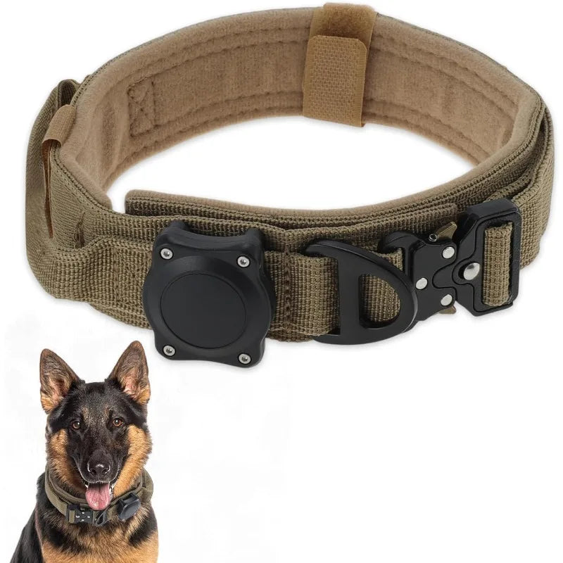 Tactical Dog Collar with Control Handle and AirTag Holder, M to XL