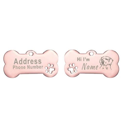 Engraved Bone Dog ID Tag, Personalized Stainless Steel Tag