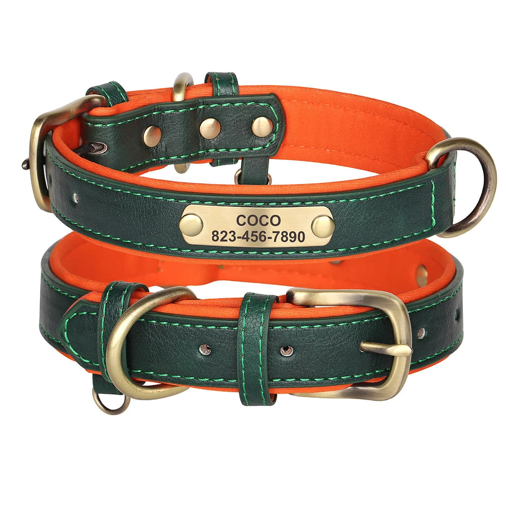 Custom Engraved PU Leather Dog Collar with Name and Phone Number