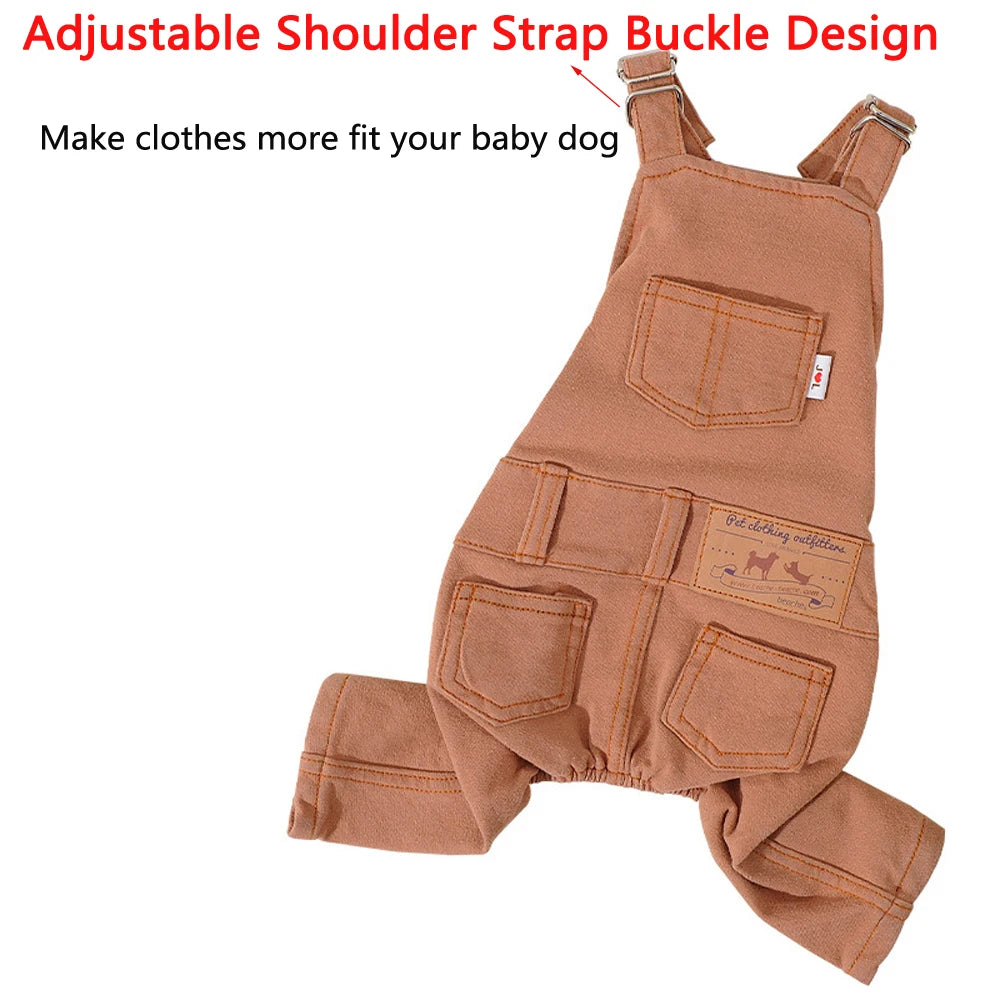 Dog Denim Overalls for Small and Medium Dogs, Adjustable Straps