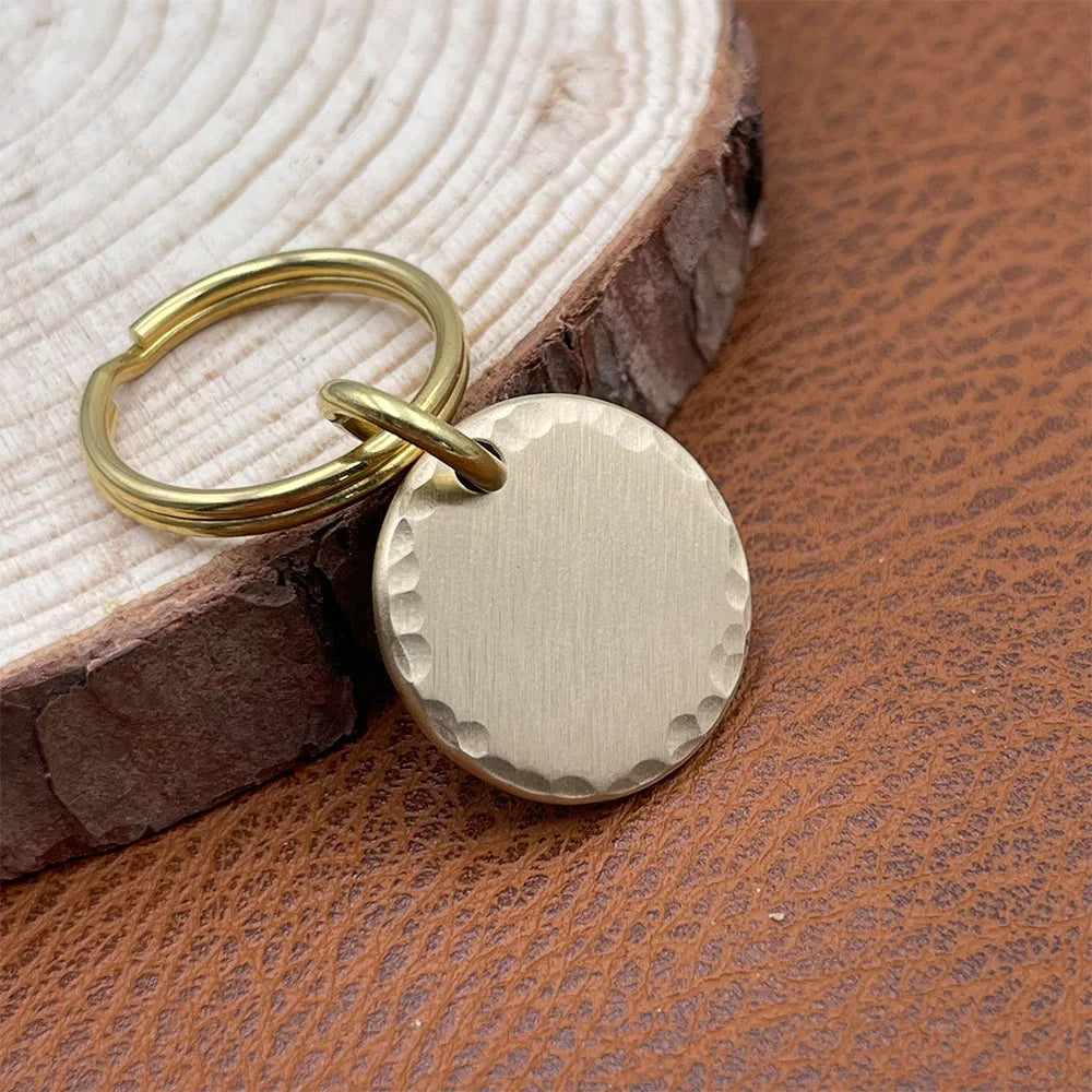 Personalized Brass Dog ID Tag, Hammered or Smooth Round Pet Tag
