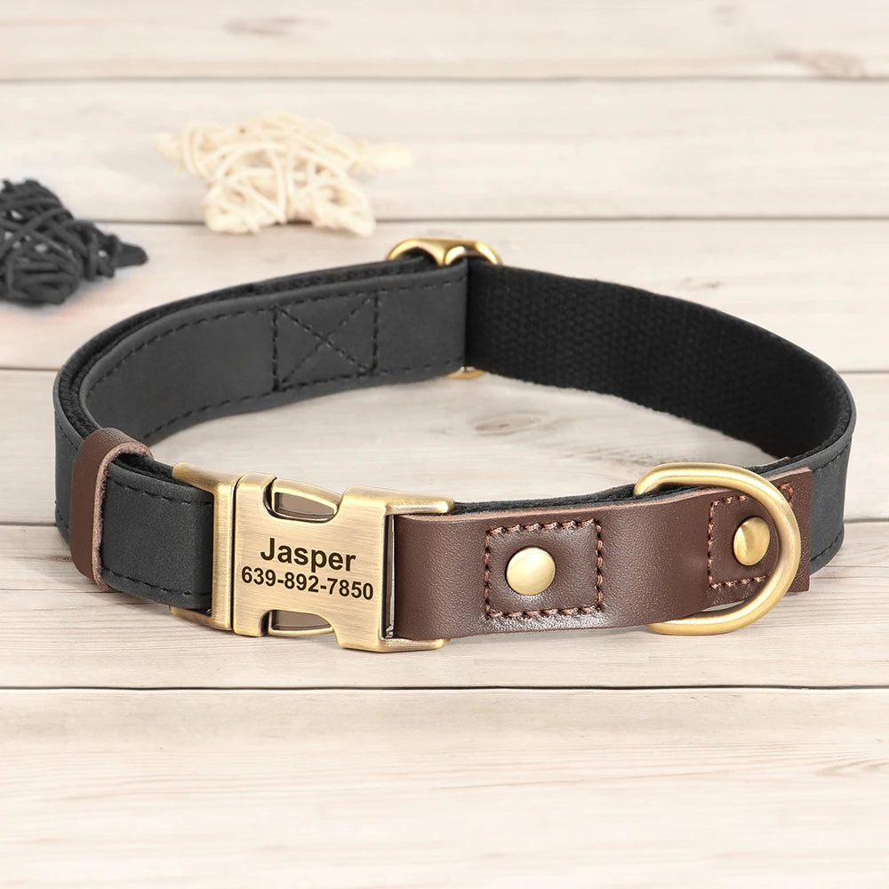 Custom Engraved Dog Collar in PU Leather, 9 Colors