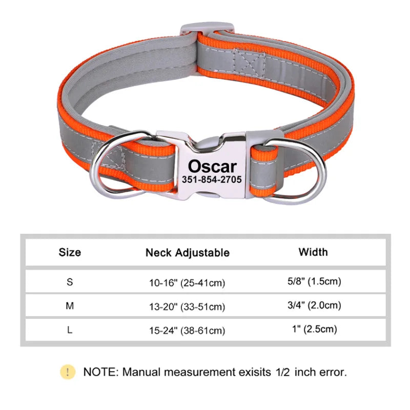 Custom Padded Nylon Dog Collar with Engraved Phone Number