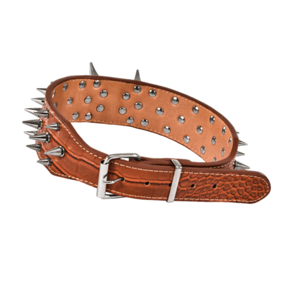 Spiked Dog Collar with Sharp Rivets, Adjustable PU Leather