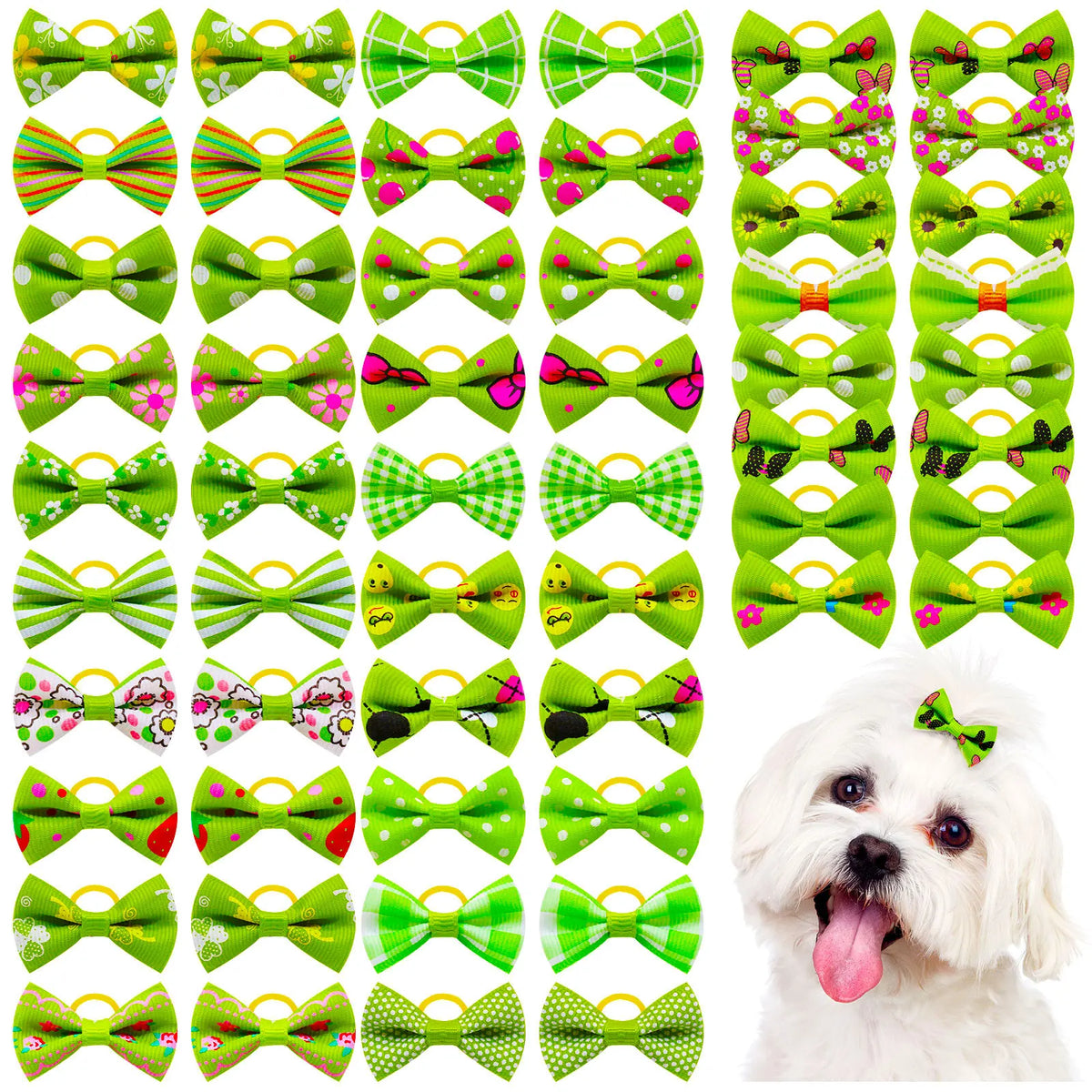 Dog Hair Bows with Rubber Bands, Mixed Colors, 10 to 30 Pack