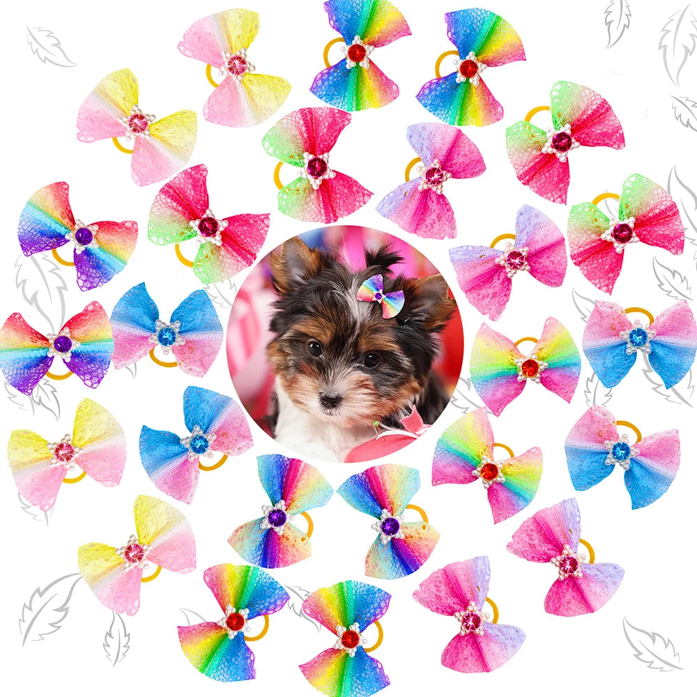 Dog Hair Bows with Rubber Bands, Mixed Colors, 10 to 30 Pack