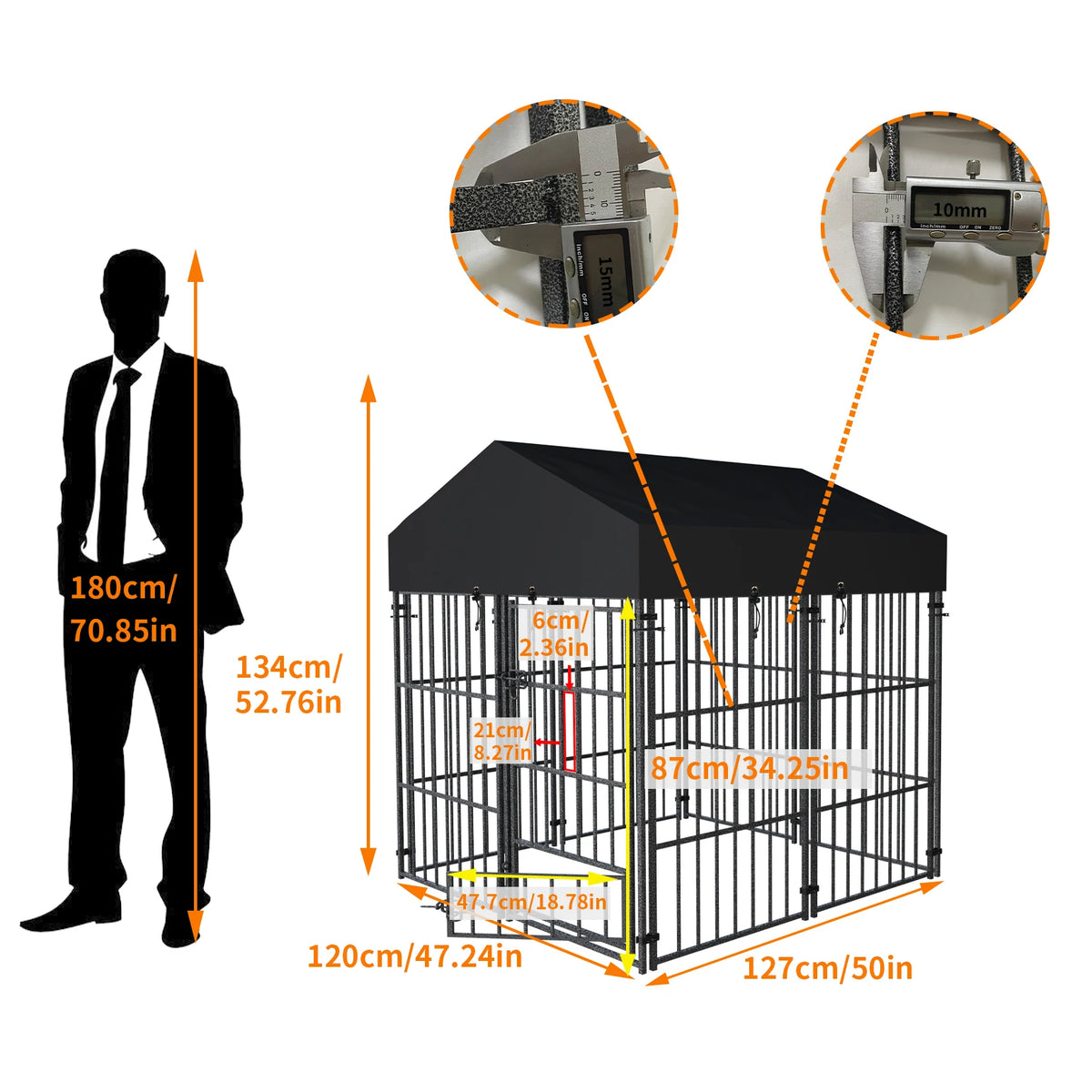 Outdoor Dog Kennel with Roof, Heavy Duty Metal Run