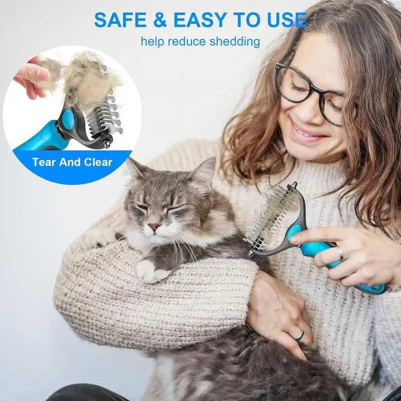 2-in-1 Dematting and Deshedding Rake for Dogs and Cats