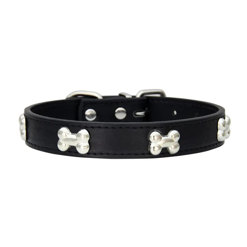 Leather Dog Collar for Small Dogs with Adjustable Buckle