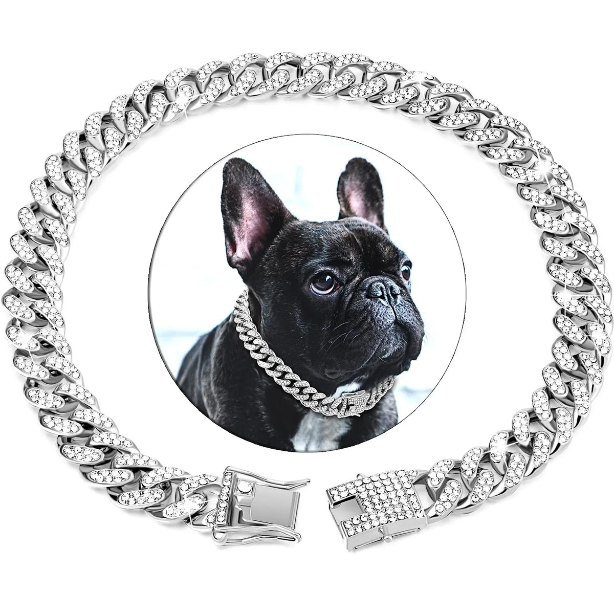 Cuban Link Dog Chain Necklace with Zirconia Stones, 6 Colors