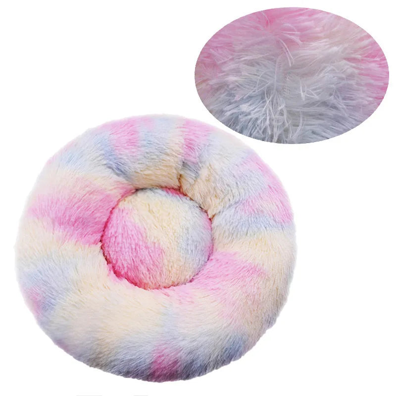 Round Plush Dog Bed, Fluffy Donut Bed for Small to Large Dogs