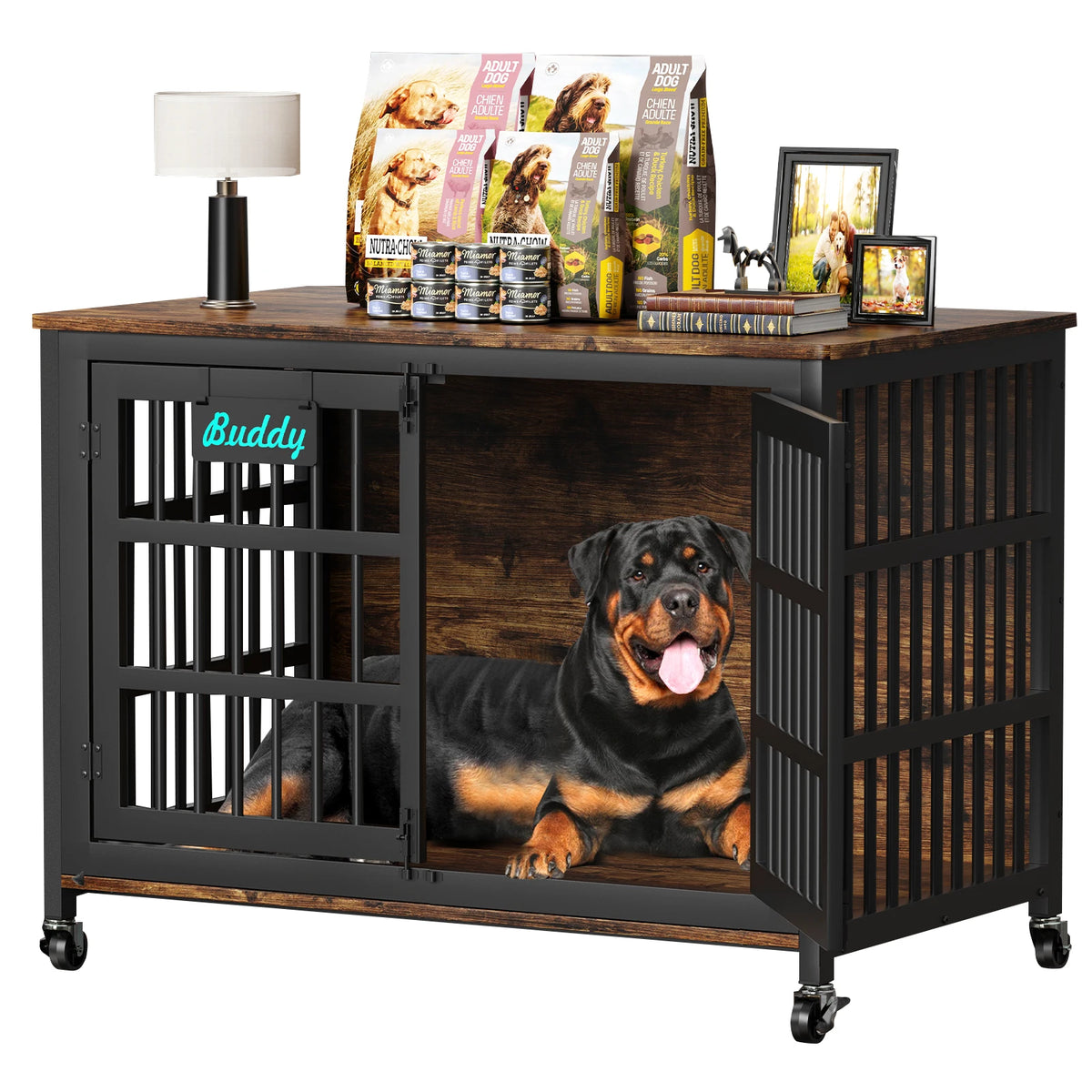 Dog Crate Furniture with Casters, TV Stand Design